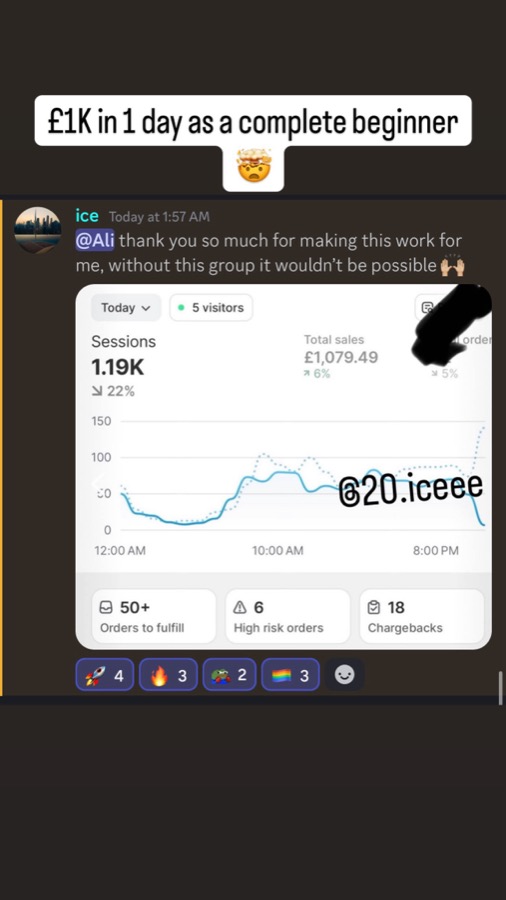 Student dashboard showing £1,079 in one day as a beginner